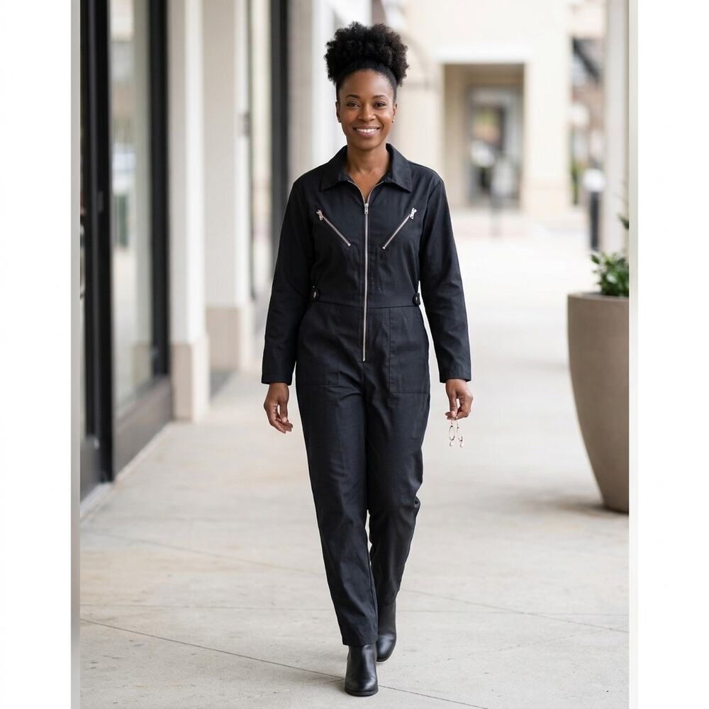 Nasty Gal Black Long Sleeve Full Zip Utility Jumpsuit Women Size S - Picture 9 of 16
